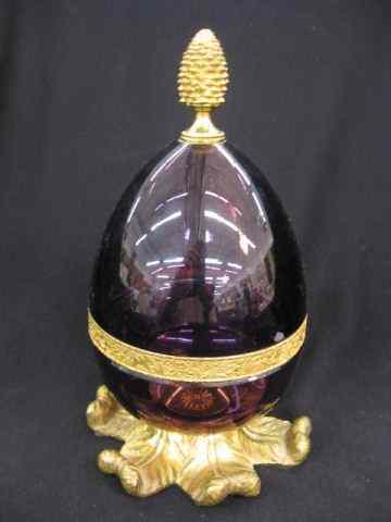 Appraisal: Bronze Amethyst Art Glass Box egg shape pineapple finial ''