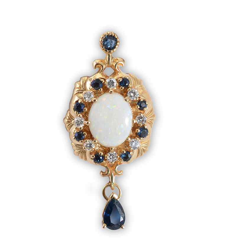 Appraisal: IGOR CARL FABERGE OPAL SAPPHIRE DIAMOND PENDANT K yellow gold