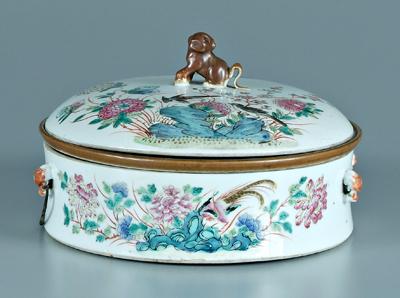 Appraisal: Chinese famille rose lidded dish birds insects flowering plants with