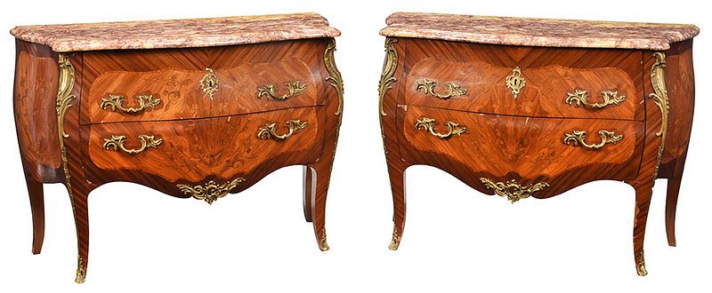 Appraisal: Pair Louis XV Style Marquetry Commodes French late th century