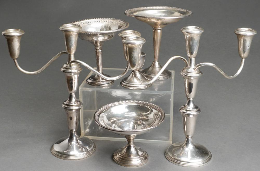 Appraisal: Weighted Sterling Silver Candle Holder Three Compotes and a Pair