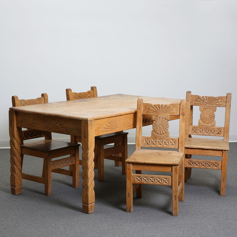 Appraisal: New Mexico Revival Style Table and Four Chairs New Mexico