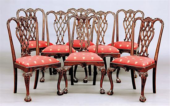 Appraisal: Eight Georgian style carved mahogany side chairs waved crest with