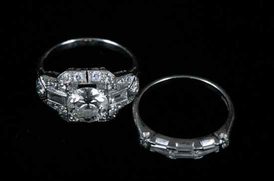 Appraisal: PLATINUM AND DIAMOND RING CA WITH WEDDING BAND Old European