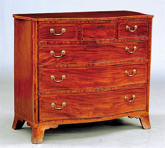 Appraisal: Georgian serpentine inlaid mahogany chest of drawers first quarter th