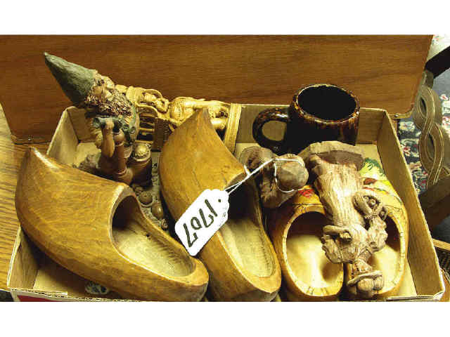 Appraisal: Collection of wood carved items including figures clogs and more