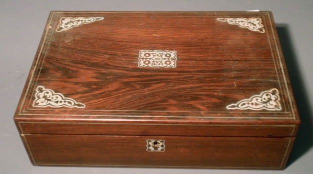 Appraisal: Rosewood lap desk by Tiffany Co with mother-of-pearl inlay h