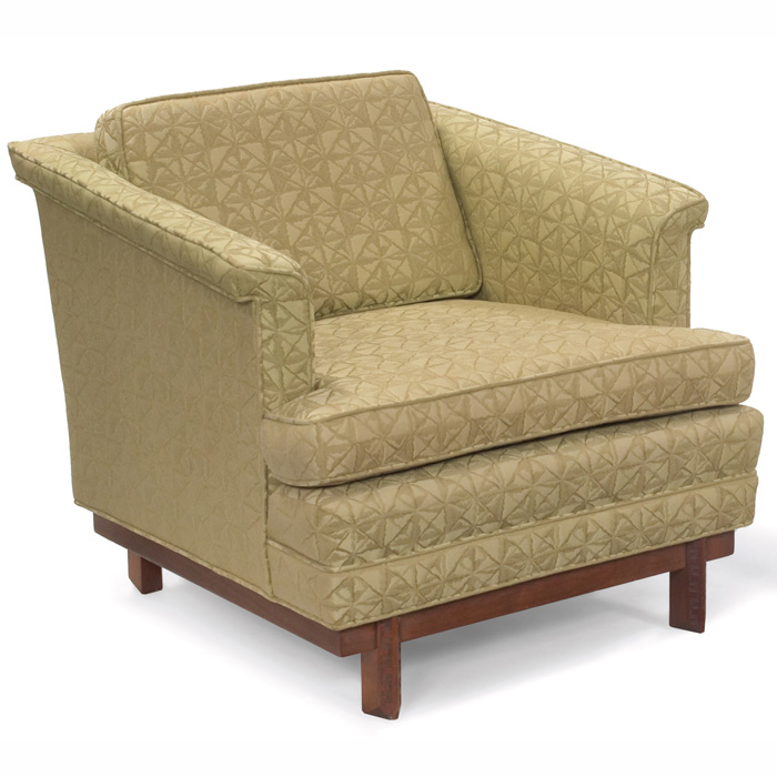 Appraisal: Frank Lloyd Wright armchair manufactured by Heritage Henredon re-upholstered with