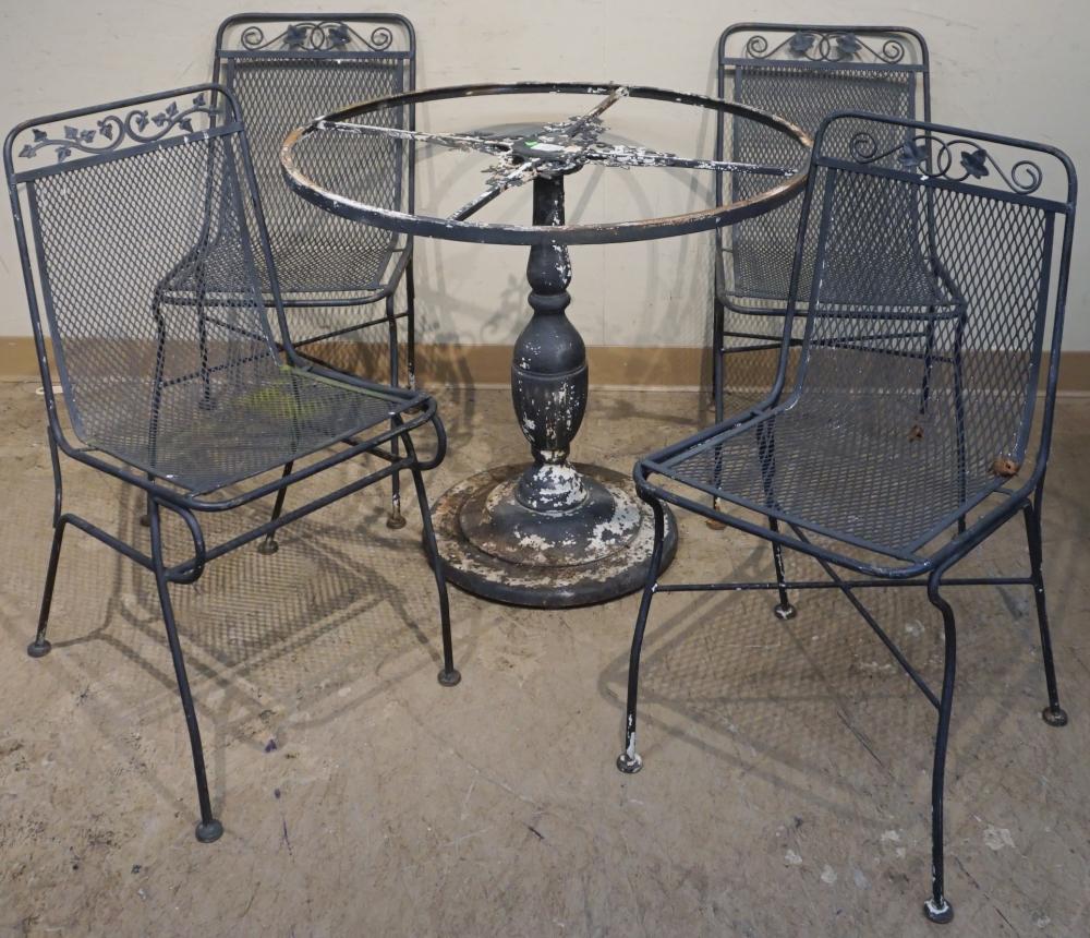 Appraisal: SALTERINI STYLE BLACK PAINTED WROUGHT IRON ROUND DINETTE TABLE WITH