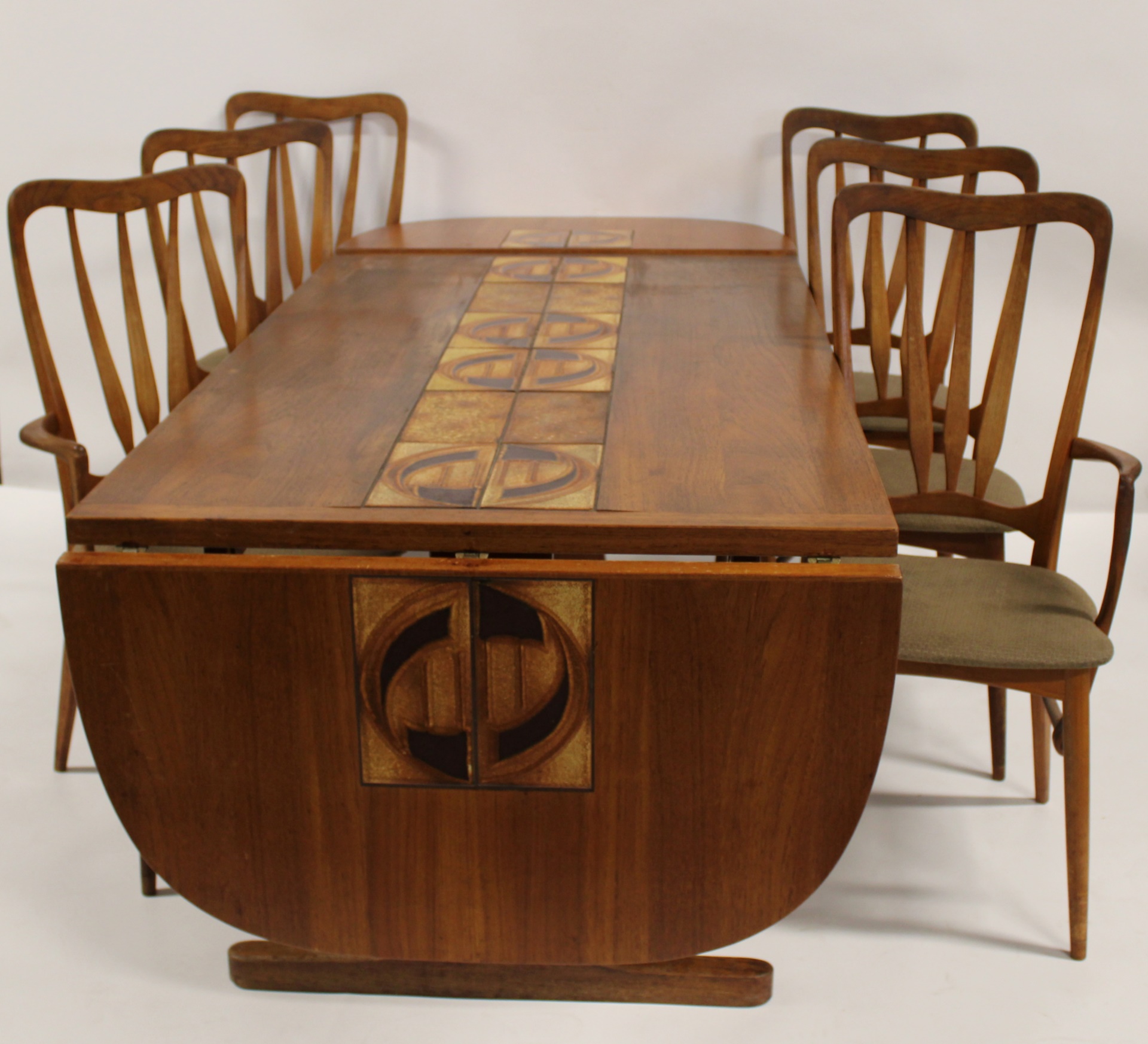 Appraisal: Midcentury Teak Table With Tile Inserts Chairs Table marked A