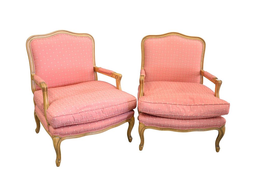 Appraisal: Pair of French Style Fauteuils armchairs with pink upholstery seat