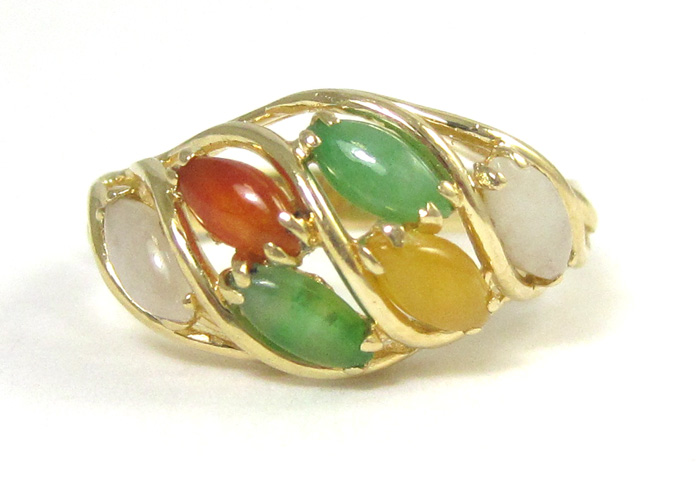 Appraisal: MULTI-COLOR JADE AND YELLOW GOLD RING The k yellow gold