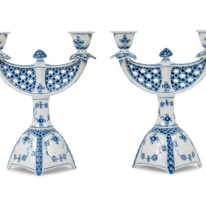 Appraisal: A Pair of Royal Copenhagen Full Lace Porcelain Candelabra each