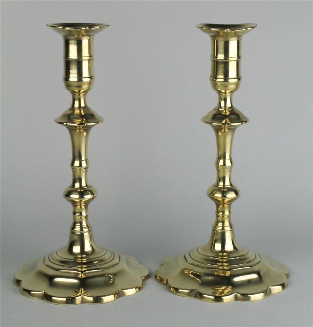 Appraisal: PAIR OF GEORGE III BRASS CANDLESTICKS mid to late th