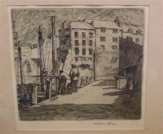 Appraisal: Robert H Smith etching Gossips in the harbour Looe Cornwall