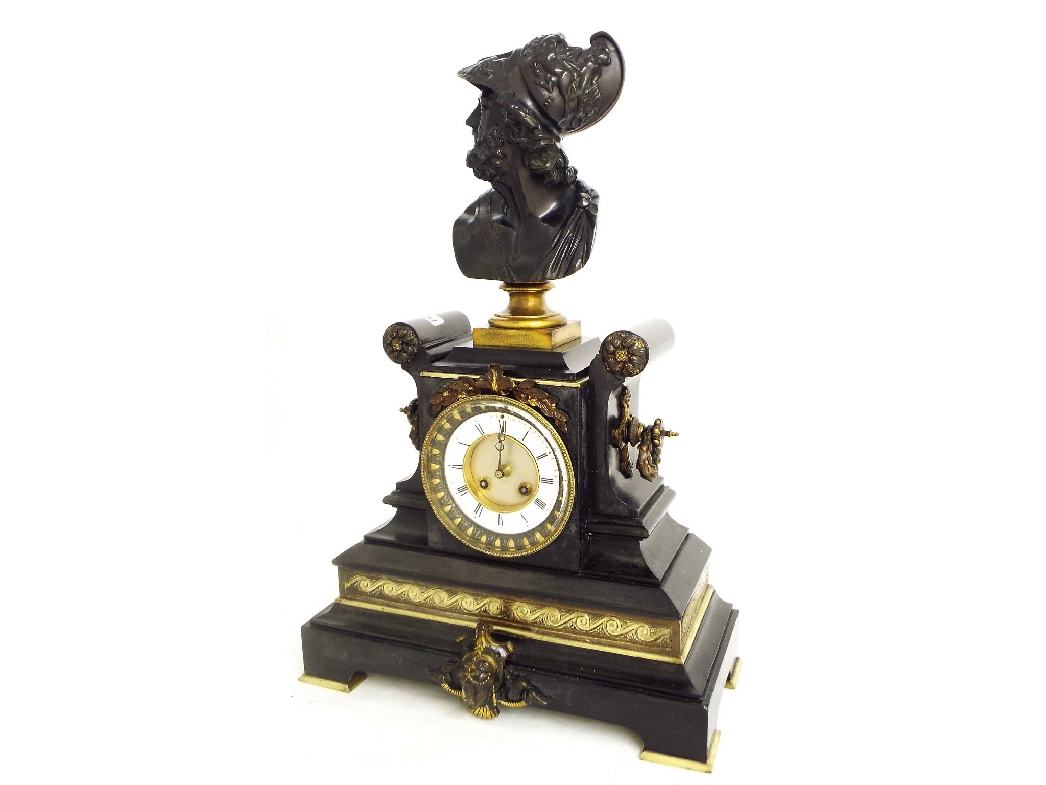 Appraisal: Impressive black marble two train mantel clock striking on a