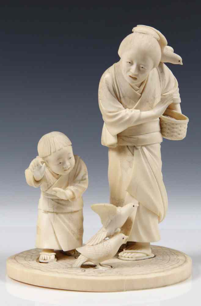 Appraisal: JAPANESE IVORY FIGURE GROUP - Large Meiji Period Okimono of