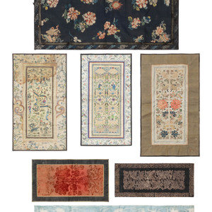 Appraisal: Seven Chinese Embroidered and Woven Silk Panels LATE QING DYNASTY