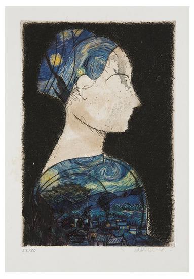 Appraisal: Manolo Vald s b Perfil Etching printed in colors with