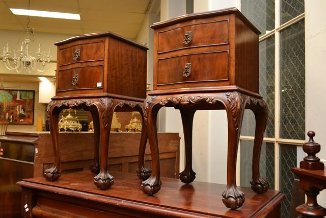 Appraisal: PAIR OF CHIPPENDALE STYLE TWO DRAWER BEDSIDE CABINETS WITH LION'S