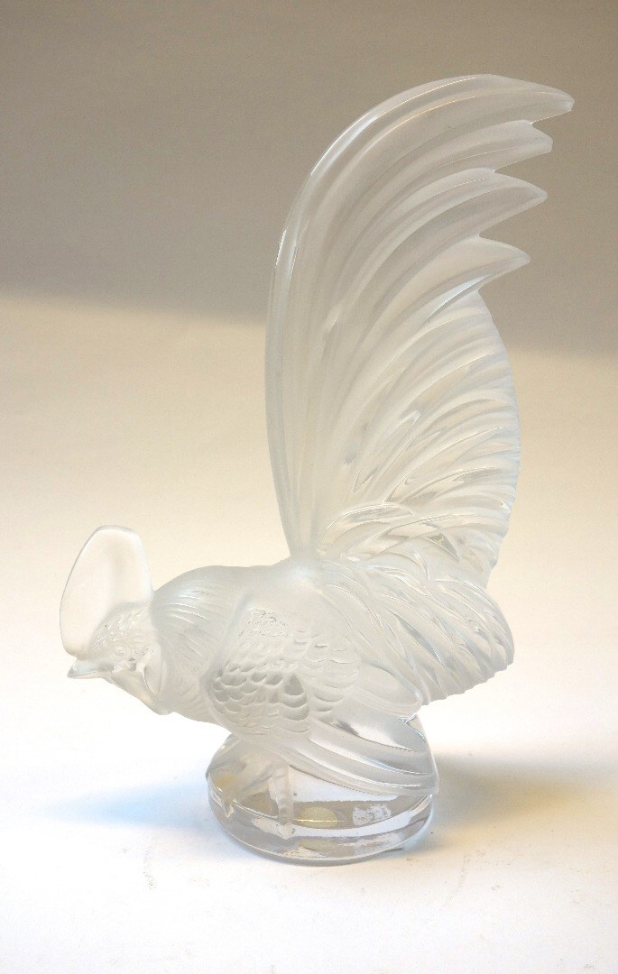 Appraisal: A modern Lalique clear and frosted glass cockerel car mascot