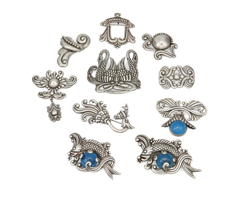 Appraisal: A large group of Los Castillo silver brooches Circa -