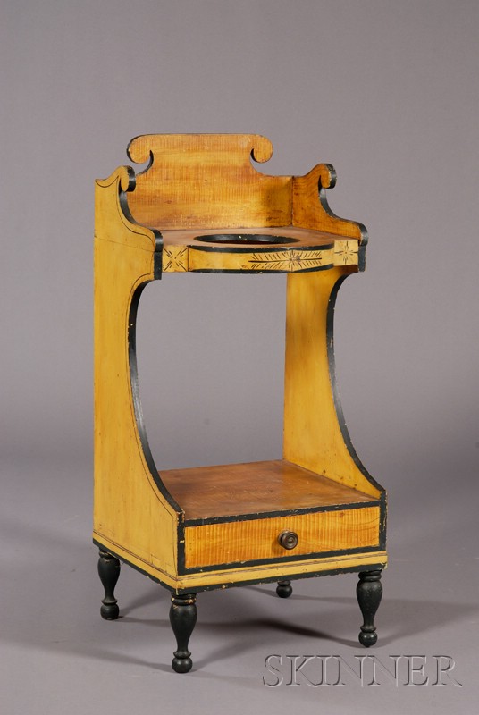 Appraisal: Classical Paint-decorated Chamberstand New England c painted yellow with tiger