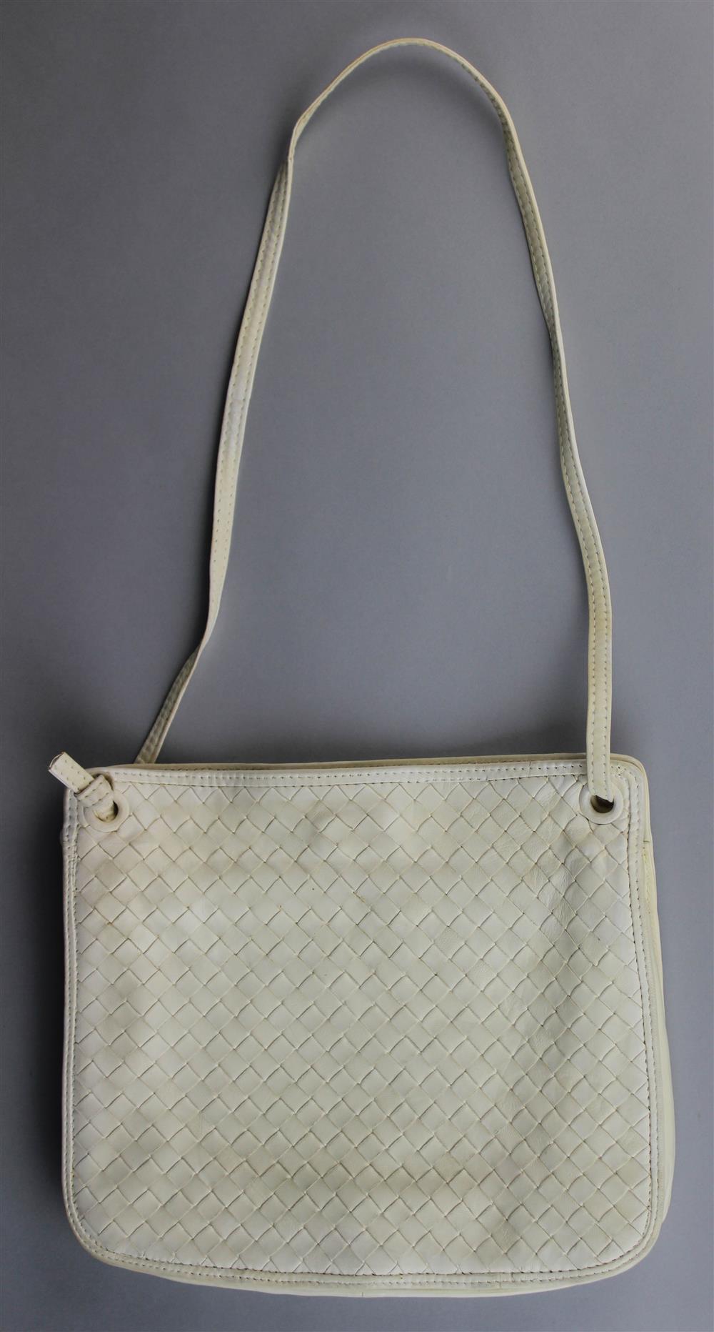 Appraisal: BOTTEGA VENETA CREME WOVEN SHOULDER BAG with metal Bottega Veneta