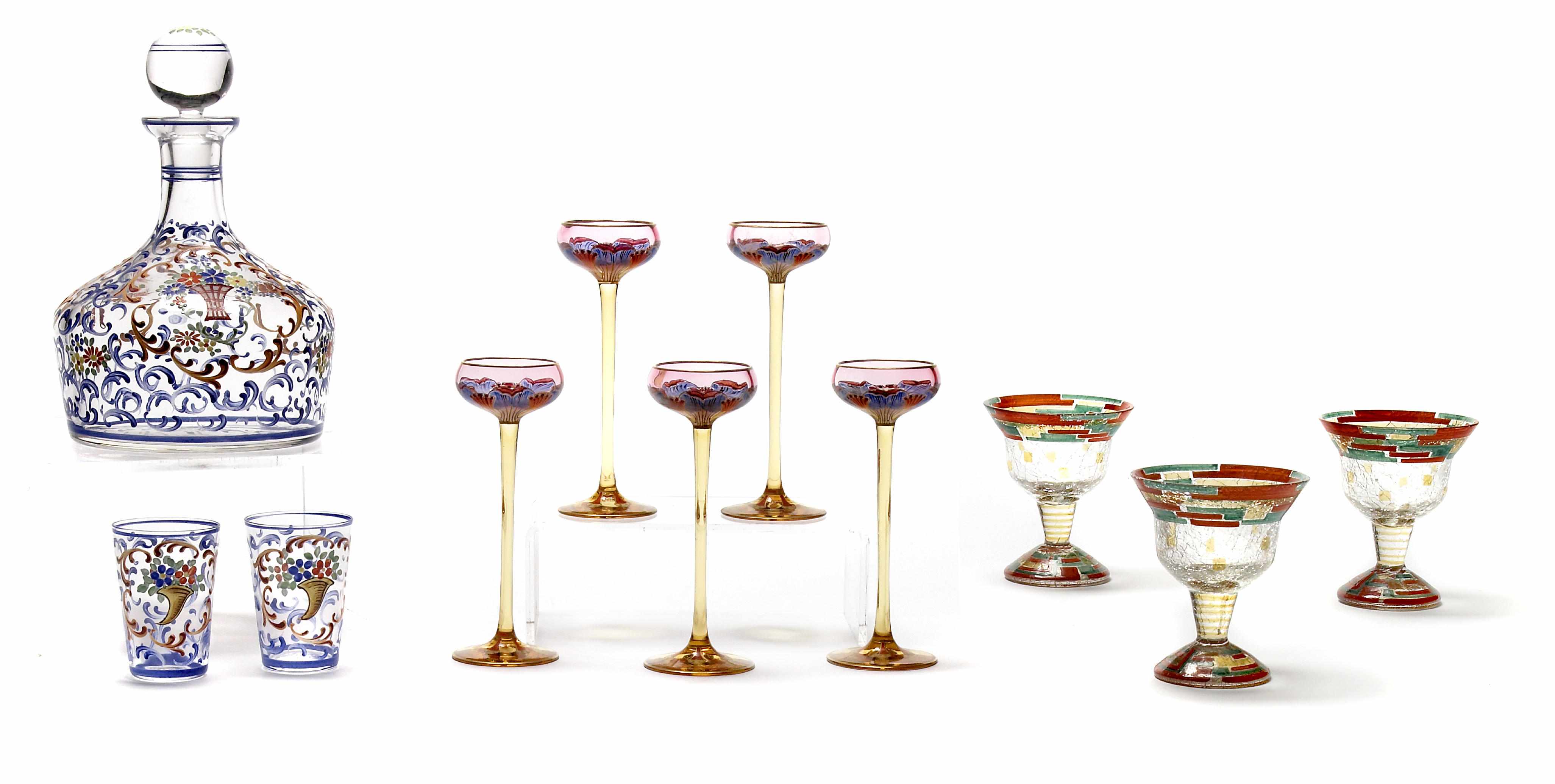 Appraisal: An assembled group of enamel decorated glass tableware first quarter