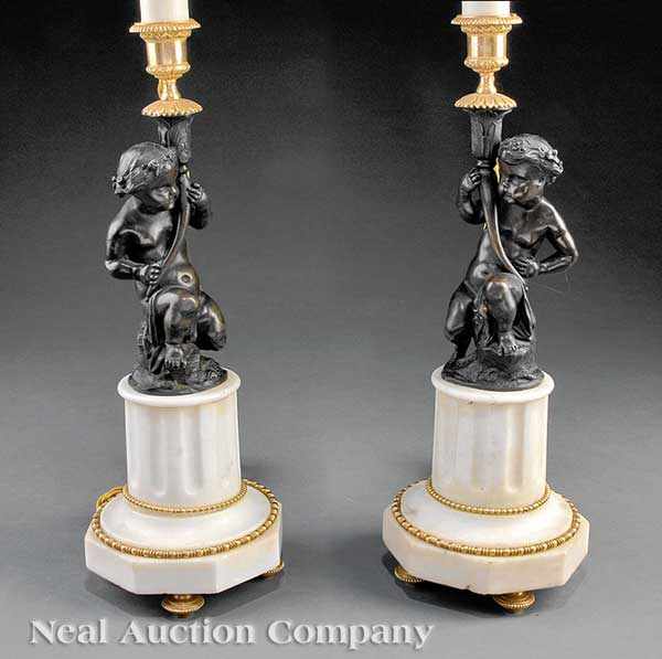 Appraisal: A Pair of Napoleon III Patinated Bronze and Marble Figural