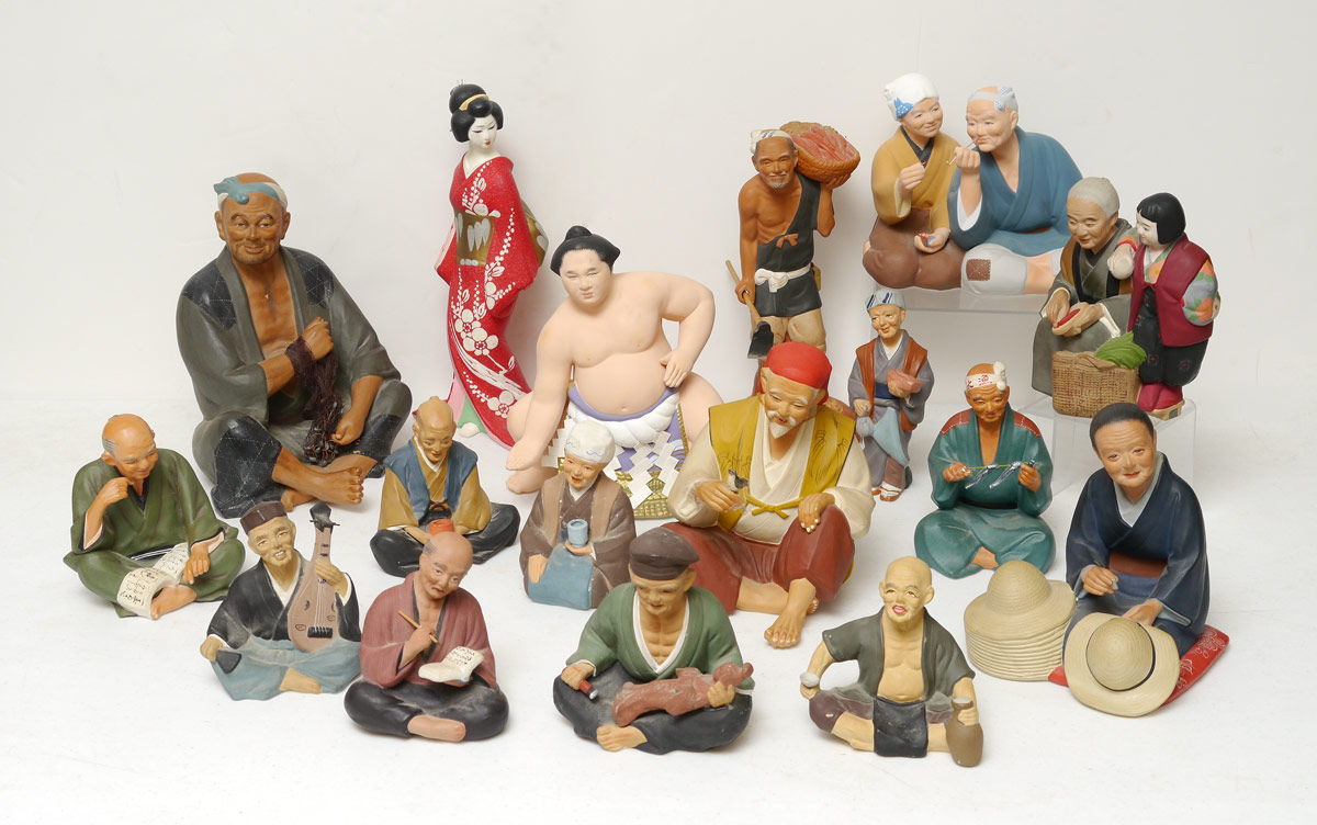 Appraisal: COLLECTION OF JAPANESE HAKATA DOLLS total to include fishermen farmers