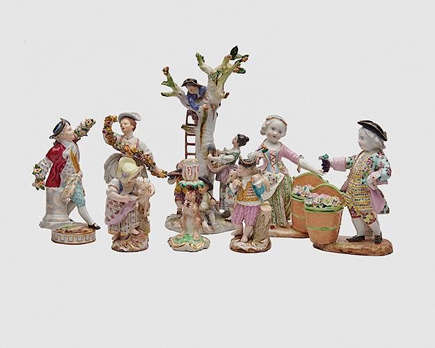 Appraisal: Collection of Eight Meissen Figurines Collection of Eight Meissen Figurines