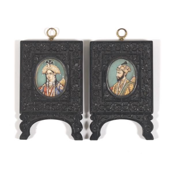 Appraisal: TWO VICTORIAN HAND PAINTED MINIATURE PAINTINGS IN GUTTA PERCHA FRAMES