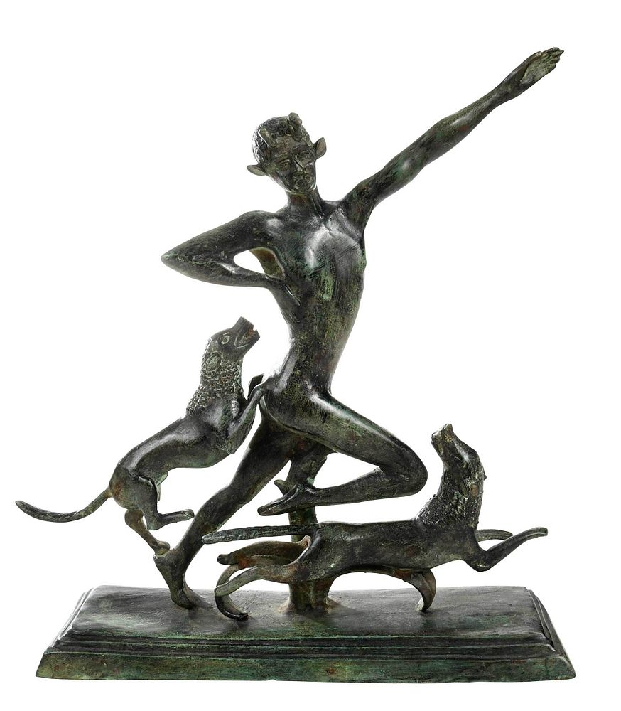 Appraisal: Art Deco Bronze Figural Group early-mid th century Faun or