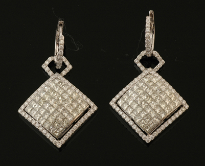 Appraisal: A pair of diamond drop earrings Each having a diamond