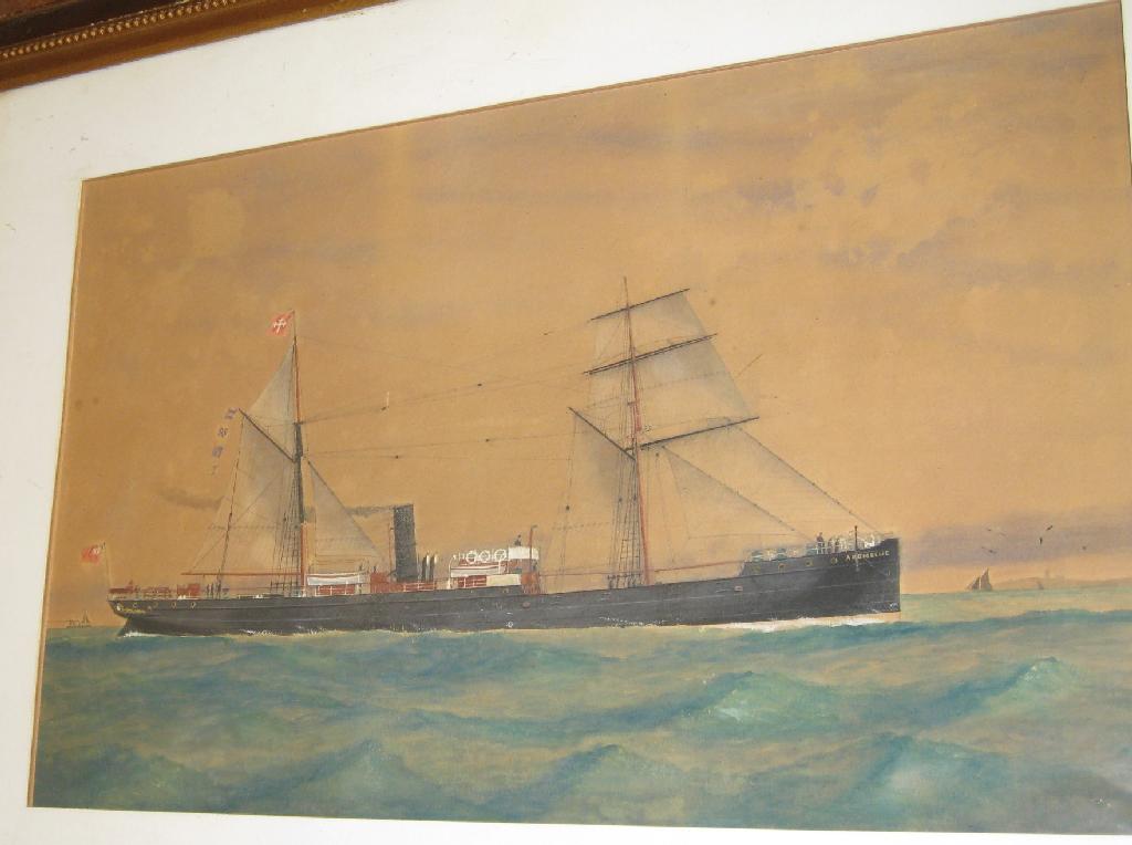 Appraisal: ENGLISH SCHOOL Ship Ardrmellie a steamship off a Coast watercolour