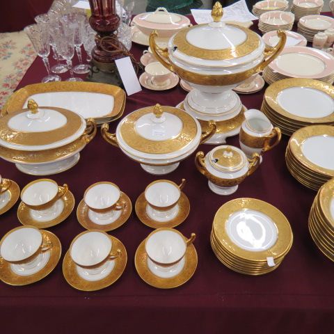 Appraisal: pc Gold Encrusted China Service elaborate wide bands on white