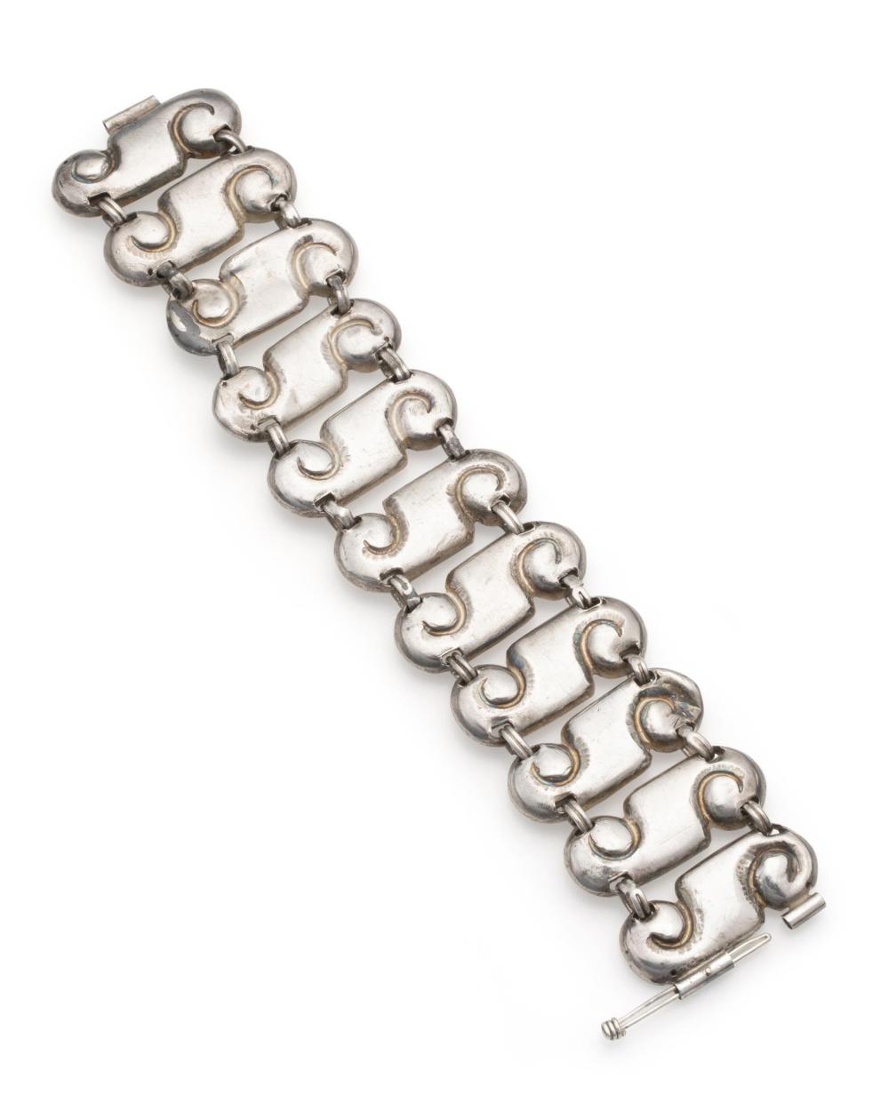 Appraisal: Matilde Poulat c -d Mexican A Matl silver scroll-link bracelet