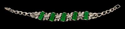 Appraisal: Jade diamond bracelet five pieces half-tube shaped jade set in