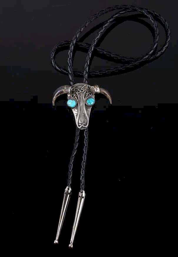 Appraisal: Sterling Silver Turquoise Bear Claw Bull Bolo Tie Included in