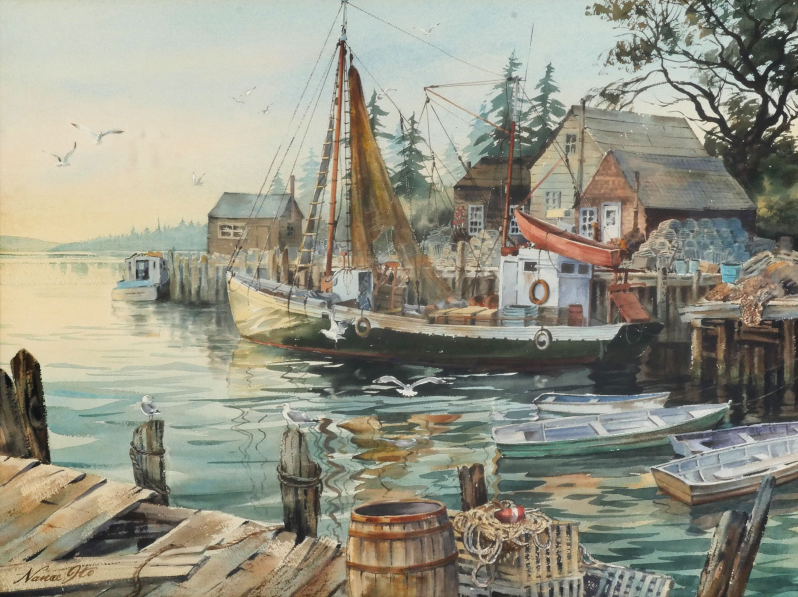 Appraisal: ITO Nanae American Japanese b Dockside Fisherman's Wharf Watercolor sight