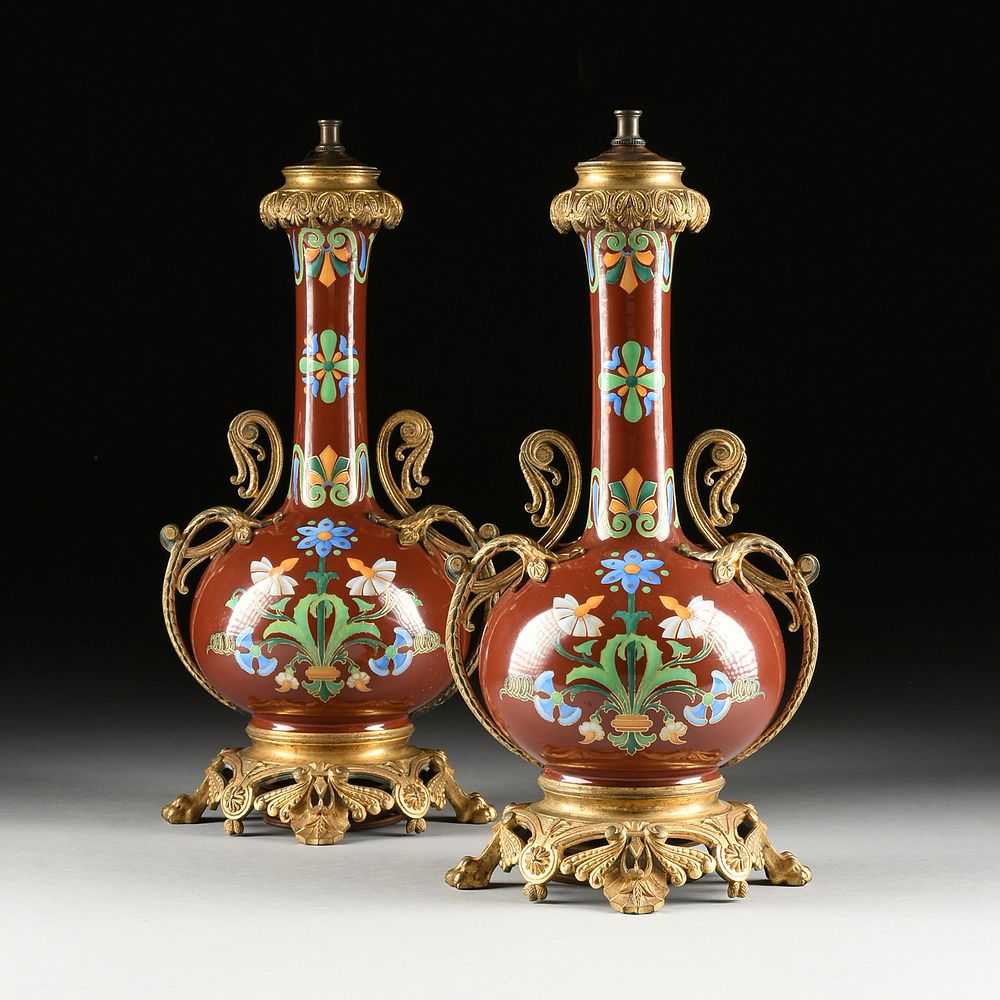 Appraisal: A PAIR OF SEVRES NEO-GREC STYLE GILT BRONZE MOUNTED SANG