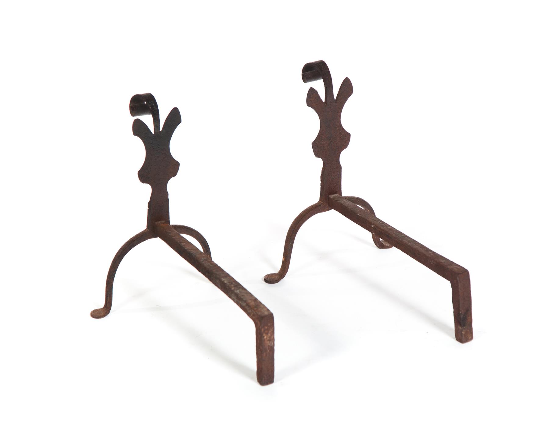 Appraisal: PAIR OF AMERICAN WROUGHT IRON ANDIRONS Attributed to Pennsylvania early