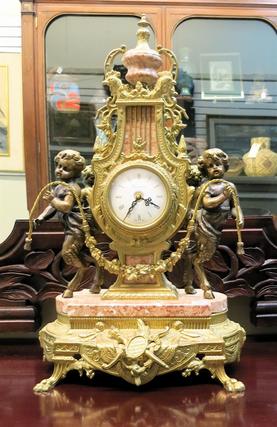 Appraisal: LOUIS XV STYLE FIGURE AND LYRE MANTEL CLOCK Italian made