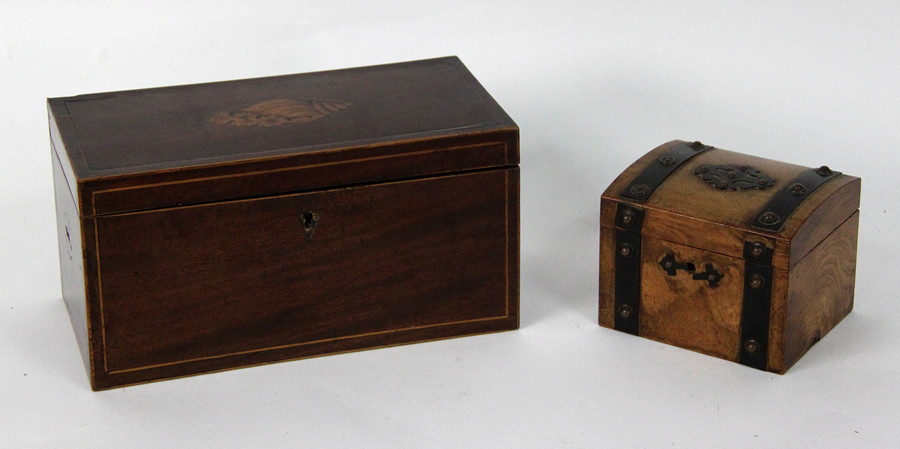 Appraisal: A th Century mahogany tea caddy the hinged lid with