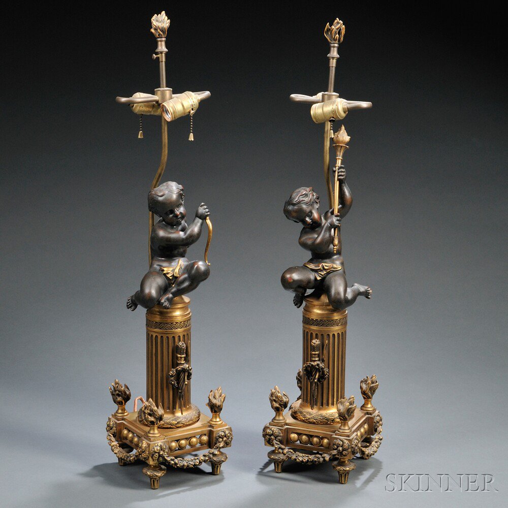 Appraisal: Pair of Parcel-gilt Bronze Lamp Bases Continental th century each