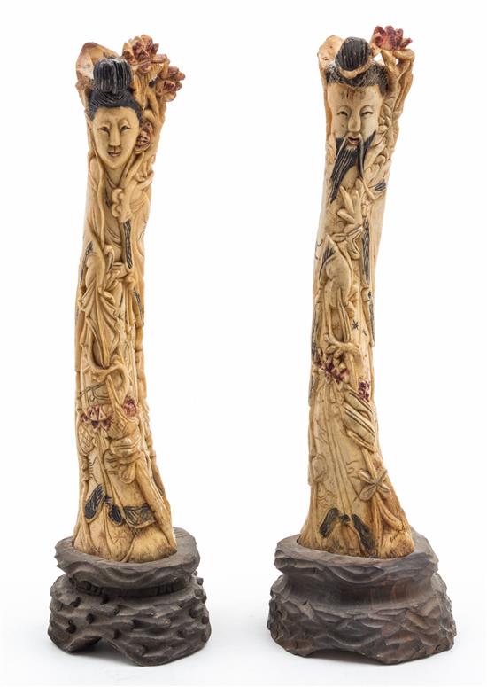 Appraisal: Sale Lot A Pair of Carved Bone Figures depicting two