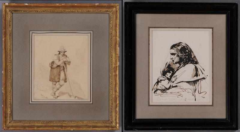 Appraisal: LEON COGNIET - ITALIAN SHEPHERD Pencil with brown wash signed