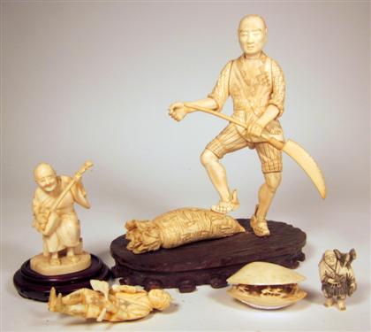 Appraisal: Group of five Japanese ivory carvings th th century