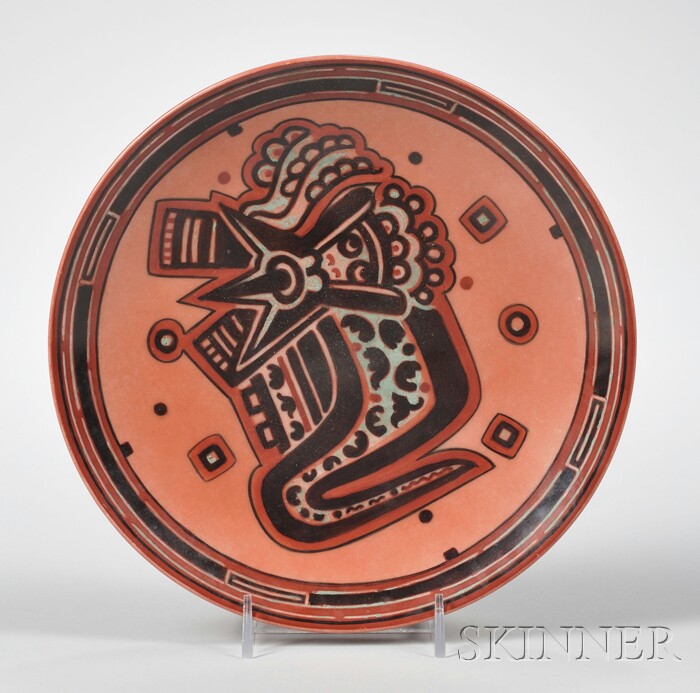 Appraisal: Sidney T Callowhill Hand-painted Aztec-style Decorated Porcelain Plate signed on